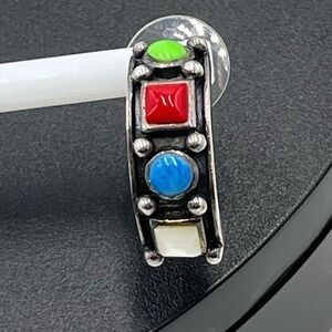 Sterling‎ silver 925 Four Multicolored Stones Half Hoops Earrings